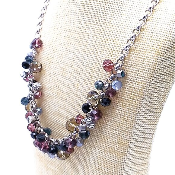 LOFT Acrylic Cluster Beaded Collar Necklace Silver-tone Chain - Picture 13 of 16